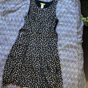 navy dress with beige floral print